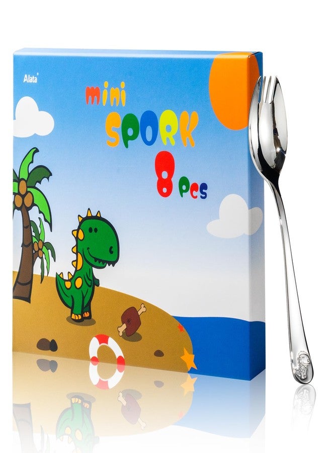 Alata Mini Sporks, 8-Pack Food-grade Stainless Steel Mini Sporks for Kids, 5.7 Inches Salad Forks For Dessert, Ice Cream, Salad, Soup, Noodle, Spaghetti, Dishwasher Safe - Image 1